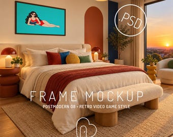 Art Deco 08 Schlafzimmer-Rahmen-Mockup PSD – Dunkles Nachtinterieur, Vertikal 2:3 (Digitaler Download)