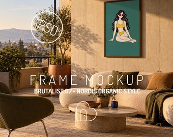 Horizontaal fotolijst-mockup PSD, 3:2 wanddecoratie voor een postmodern balkon/woonkamer (digitale download)