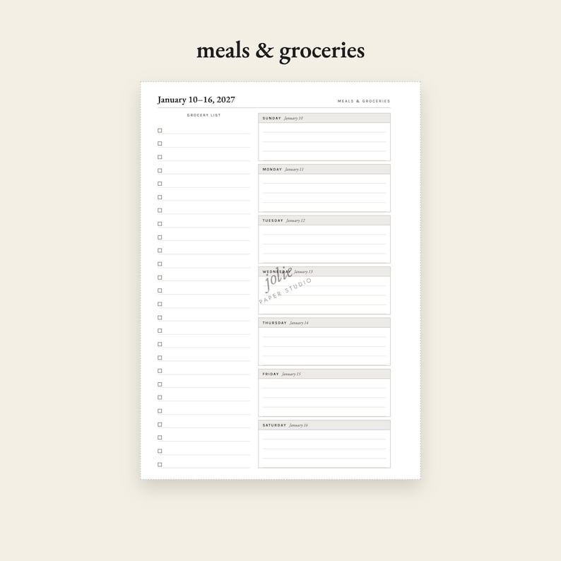 2027 A5 Planner Inserts | Printable Weekly Meal Planner Cleaning ...
