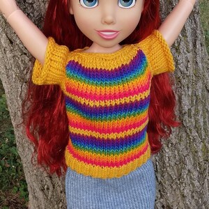 Fits Most 32&quot; Fashion Dolls - Handmade Yellow Rainbow Loom Knit Doll Sweater - Slip On Tie Back