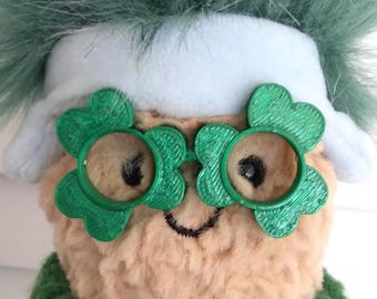 Shiny Green Shamrock Shaped Glasses Frames For Jelly Peanut Bean and Other Similar Plushies
