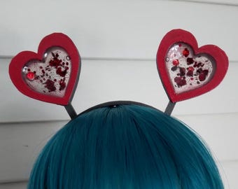 1/3 Scale BJD Smartdoll Sized Hearts Headband - Painted Red Hearts with See Through Glitter Center -Smart BJD doll Jewelry