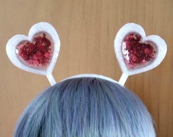1/3 Scale BJD Smartdoll Sized Hearts Headband - Translucent with Red Glitter Hearts -Smart BJD doll Jewelry