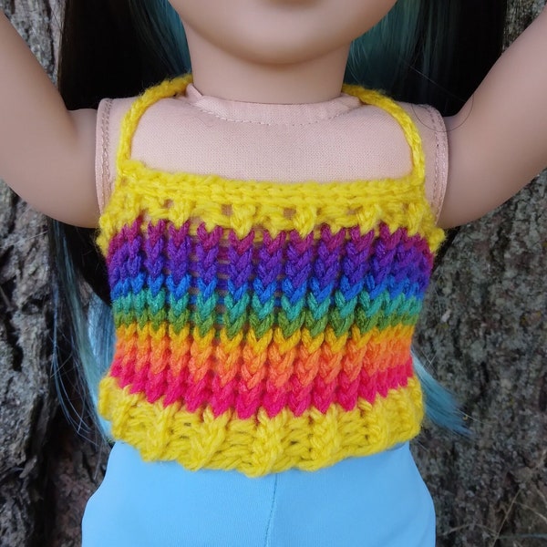 Fits Most 18" Fashion Dolls - Yellow Rainbow Knit Halter Top - Fits Most 18" Dolls including AG OG ILY