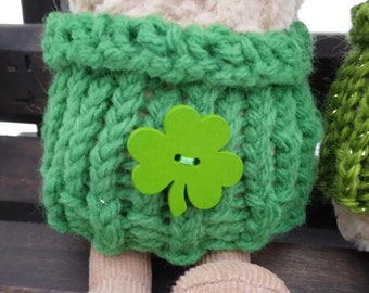 Green Shamrock Button Tube Top Sweater For Small Peanut Bean Corn Eggplant Carrot Plushies - Loom Knit Clothes For Stuffed Animals