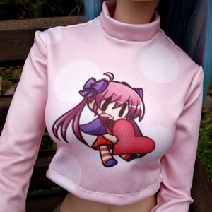1/3 Escala Rosa Smartdoll Crop Top Turtleneck - Anime Heart Graphic - Ropa de tamaño de muñeca inteligente