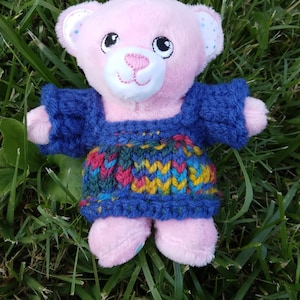 Fits Most 4&quot; - 5&quot; Bears Frogs Tiny Bartholomew and Other Plush Animals - Extra Mini Teddy Bear Sweater - Blue Multicolor Loom Knit Sweater