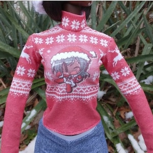 1/3 Scale Red Liberty Smartdoll Christmas Sweater Turtleneck with Reindeer - Smart doll Sized clothes