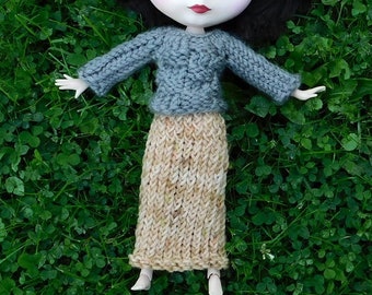 Cozy Fall Knit Doll Outfit - Loom knit & Crochet Skirt and Top - Hecho a mano se adapta a la mayoría de las muñecas de moda 1/6, incluyendo Blythe Curvy Rainbow y CW
