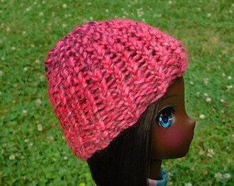 1/3 Scale SD Sized Hat - Soft Multi Pink With Purple Knit Hat - Loom Knit Smart Sized Beanie - Smart BJD doll clothes