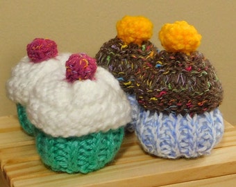 Loom Knit and Crochet Amigurumi Cupcake - Handmade Plushie Decor - 2 Kinds to Choose From - Cute Tiny Gift For Cupcake and Baking Lovers