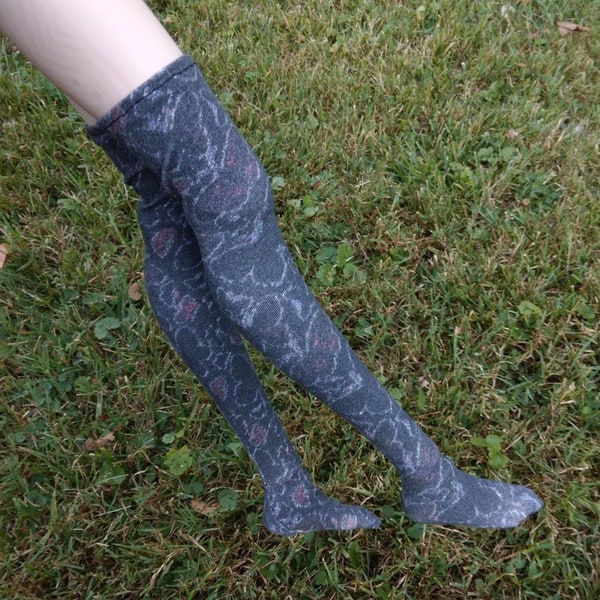 1/3 Scale SD Sized Stockings - Over Knee High Socks - Charcoal Butterflies - Smart doll Sized clothes