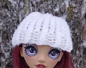 White Sparkly Doll Hat - Loom Knit White Sparkly Hat - Loom Knit 6-7 Inch Head Sized Doll Beanie - Small BJD Fashion doll clothes