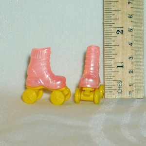 Tiny Pink and Yellow Roller Skates - Barbie , Blythe , Basaak Sized Shoes - Perfect For Doll Customizing and Photoshoots