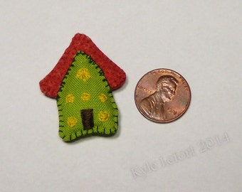 Miniature Tiny House Plushie - Unique 1/12th Scale Dollhouse Throw Pillow  Red and Green - One Inch Scale