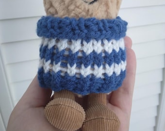 Festive Blue & White Striped Tube Top Sweater For Small Peanut Bean Corn Eggplant Carrot Plushies - Loom Knit Clothes For Stuffed Animals