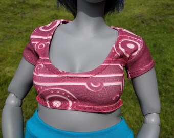 Fits Pear Smartdolls - 1/3 Scale SD Sized Crop Top T Shirt - Abstract Magenta Print - Smart doll Sized clothes