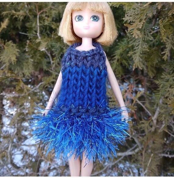 Cute Fancy Sparkly Blue Knit Crochet Mix Party Dress - Handmade Doll Outfit  - Fits 6" - 7" Dolls Like Lottie 5.5" Wonder Frog and Similar - Etsy Israel