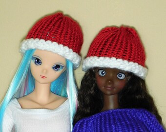 1/3 Scale SD Sized Hat - Red and White Christmas Holiday Knit Hat - Loom Knit Smart Sized Beanie - Smart BJD doll clothes Cute Gift Idea