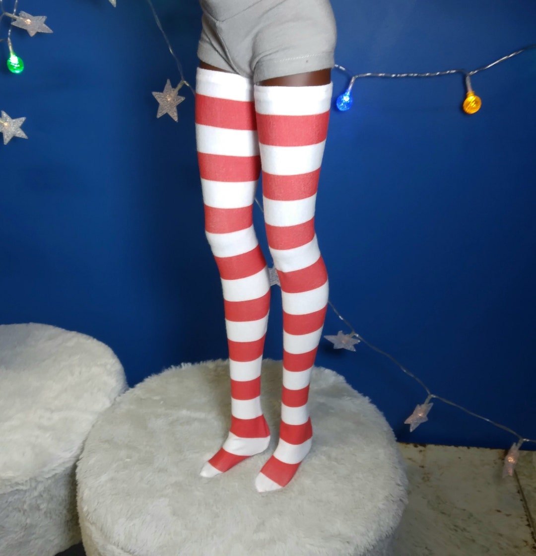 1/3 Scale SD Sized Stockings Over Knee High Socks Red & White Stripes