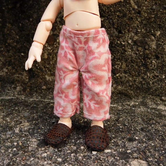 Pink Abstract Floral Pants  - Fits Chelsea Sized , 1:6 Scale Toddlers, Obitsu 11 , Obitsuroid, Nendoroid Dolls