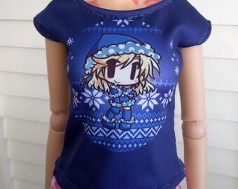 1/3 Scale Classic Smartdoll T Shirt - Winter Kizuna on Dark Blue  - Smart doll Sized clothes