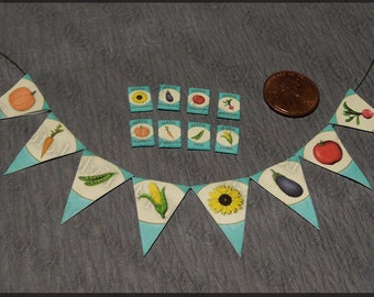 DIY Printable Dollhouse Miniature Garden Seed Packets And Harvest Festival Banners - One Inch Scale PDF Digital Download