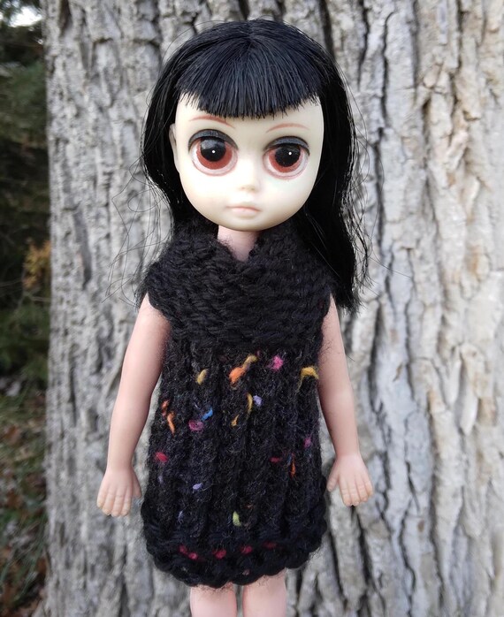 loom knit dress Doll Sweater -Cute Black Tweed Doll Outfit YGroup_fluorescents-halter-mini-dress