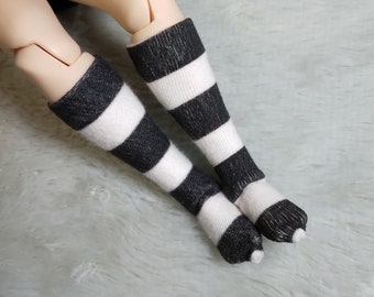 1/6 Scale Fashion Doll Blythe Sized Stockings - Goth Black and White Stripes - Super Cute Blythe Clothes