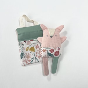 Sleeping Bag Buddy FOX Plush, Pink Nature Floral, Stuffed friend with sleeping bag, Play Animal