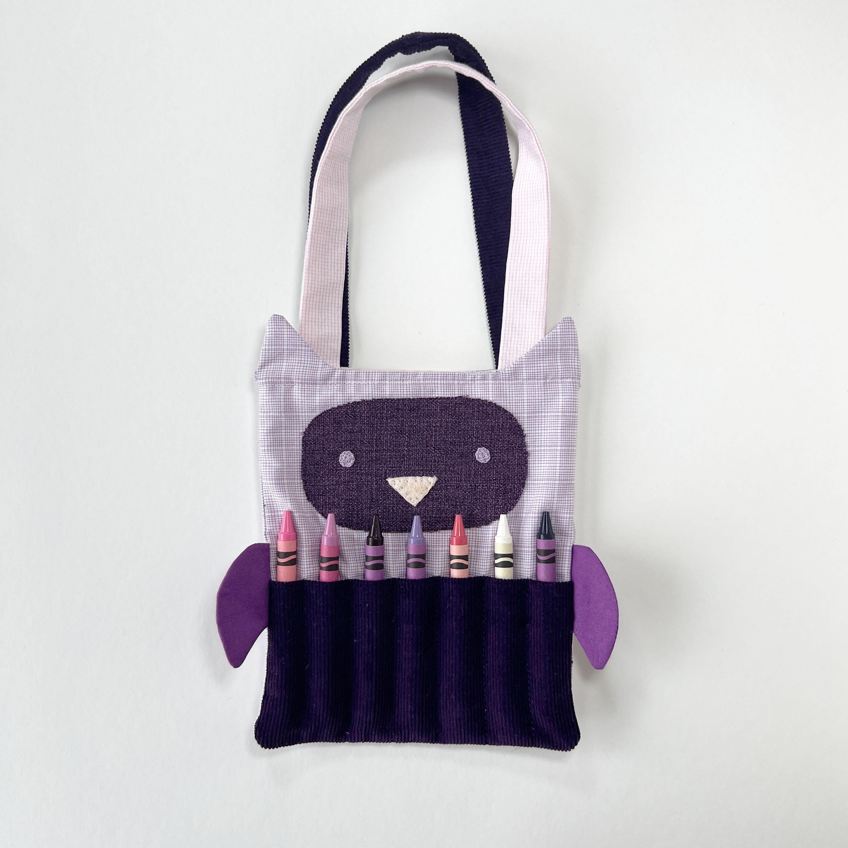 Crayon Tote OWL Purple Corduroy, Kids Toddler Tote Bag, Violet