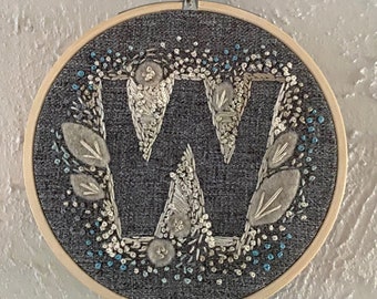 MADE to ORDER Letter Initial Embroidery in Hoop Décor Simple Sans Serif, CUSTOM