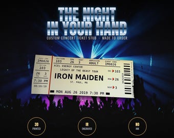 Custom 3D Printed Concert Ticket Stub Keepsake, Laser Engraved Music Memento (Made to Order)