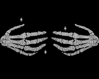 Rhinestone Skull hands, Skeleton hands DIY Iron on,, Halloween skeleton hands, gothic hands, bling skeleton hands iron on, bones