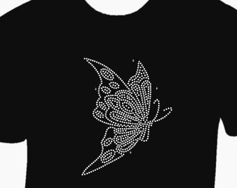 May include: Black t-shirt with a white rhinestone butterfly design.