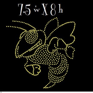 May include: A yellow rhinestone design of a bee, measuring 7.5 inches wide by 8 inches high.