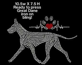 Great Dane bling, Big dog iron on, great Dane Bedazzled decal, Ready to press Rhinestone transfer, bejeweled  template, custom iron on