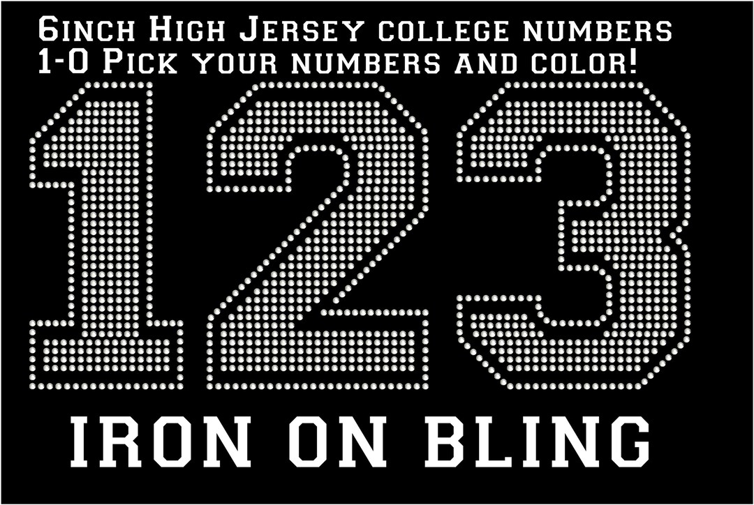 6 Inch Athletic Rhinestone Numbers, Number Iron on Hotfix Transfer ...