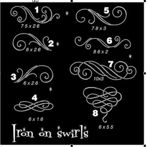 Bling swirls, rhinestone iron on template, bling swirl applique. Rhinestone Iron-On Transfer Crystal Bling Applique Fancy Fluorish