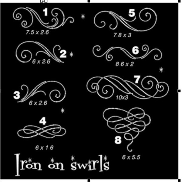 Bling swirls, rhinestone iron on template, bling swirl applique. Rhinestone Iron-On Transfer Crystal Bling Applique Fancy Fluorish