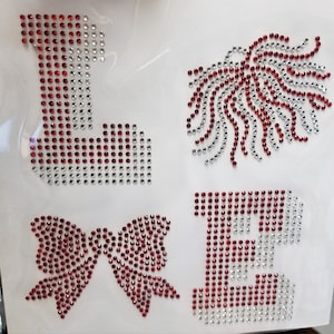 Cheer and pommie rhinestone iron on applique, love to cheer, pommie iron on decal, cheerleading iron on bling, pommie patch