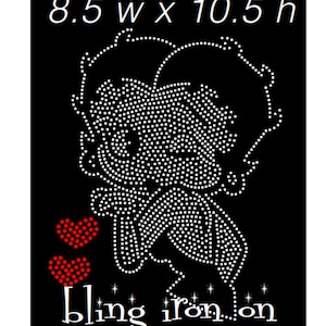 Betty Boop bling iron on, DIY rhinestone iron on, betty boop decal, Betty boop throwing kisses iron on, betty boop tee