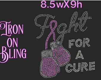Fight for a cure custom iron on transfer,cancer ribbon iron on template, cancer  transfer, bling cancer iron on decal, bejeweled, bedazzle