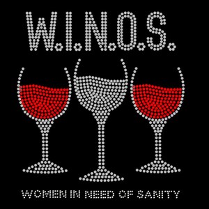 Winos, women in need of sanity, wine bling tee, wine festival shirts, wine rhinestone sayings, wine bedazzled tees