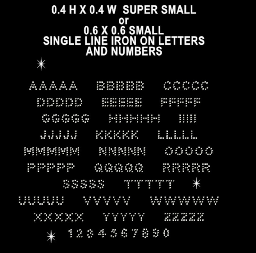 Xsmall Alphabet Rhinestone Iron on Sheets, Super Small Bling Alphabet