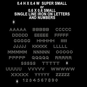 Xsmall alphabet rhinestone iron on sheets, Super small bling alphabet, tiny rhinestone letters, bling iron on letters and numbers