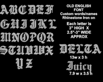 LARGE Old English rhinestone letters, 3 inch Old English rhinestone iron on hotfix transfer, Gbig, Little . Personalized rhinestone letters,