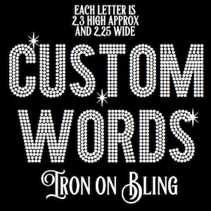 BLOCK rhinestone iron on hotfix transfer, Personalized rhinestone letters, custom bling words, custom bling numbers, 3 row letters in bling