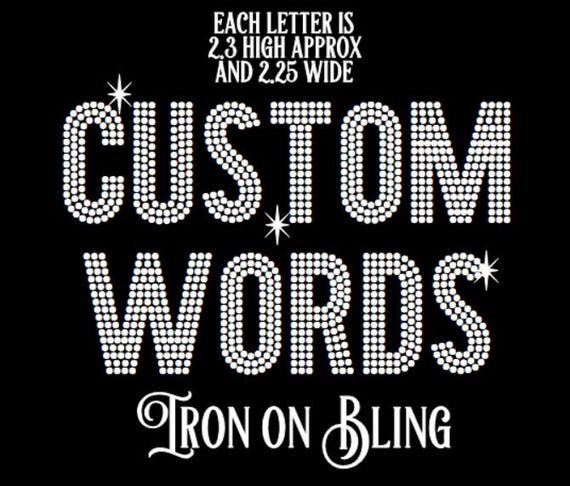 BLOCK rhinestone iron on hotfix transfer, Bling Letters, Hotfix Applique, Personalized rhinestone letters,custom bling words,bling numbers,