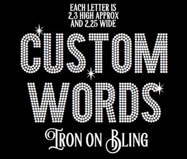 BLOCK rhinestone iron on hotfix transfer, Bling Letters, Hotfix Applique, Personalized rhinestone letters,custom bling words,bling numbers, zdjęcie 1